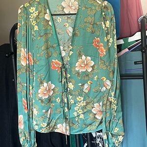 Majorelle satin Floral Green Women's Top